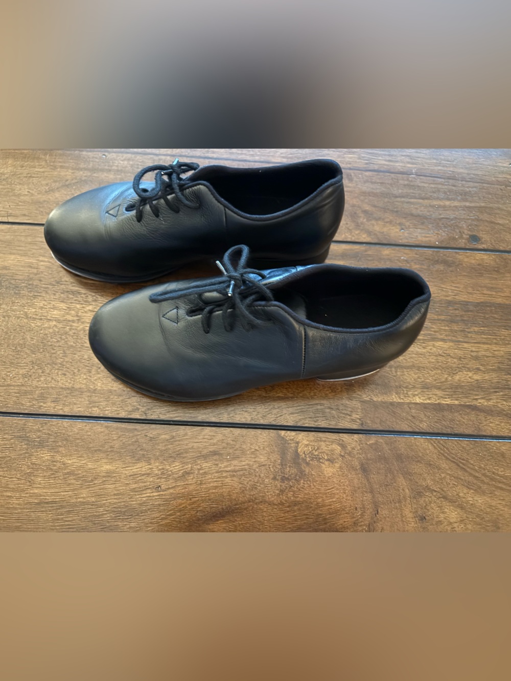 Girls black leather tap dance shoes